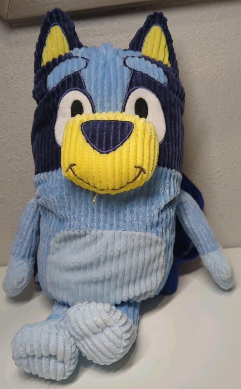 Bluey Plush Stuffed Backpack 16", Blue Soft Zipper Back Adjustable Straps New